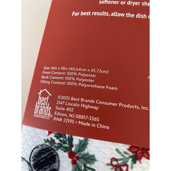 2 Pk Disney Mickey Minnie Dish Drying Mats 16" x 18" Christmas Wreath Holiday - Picture 9 of 16